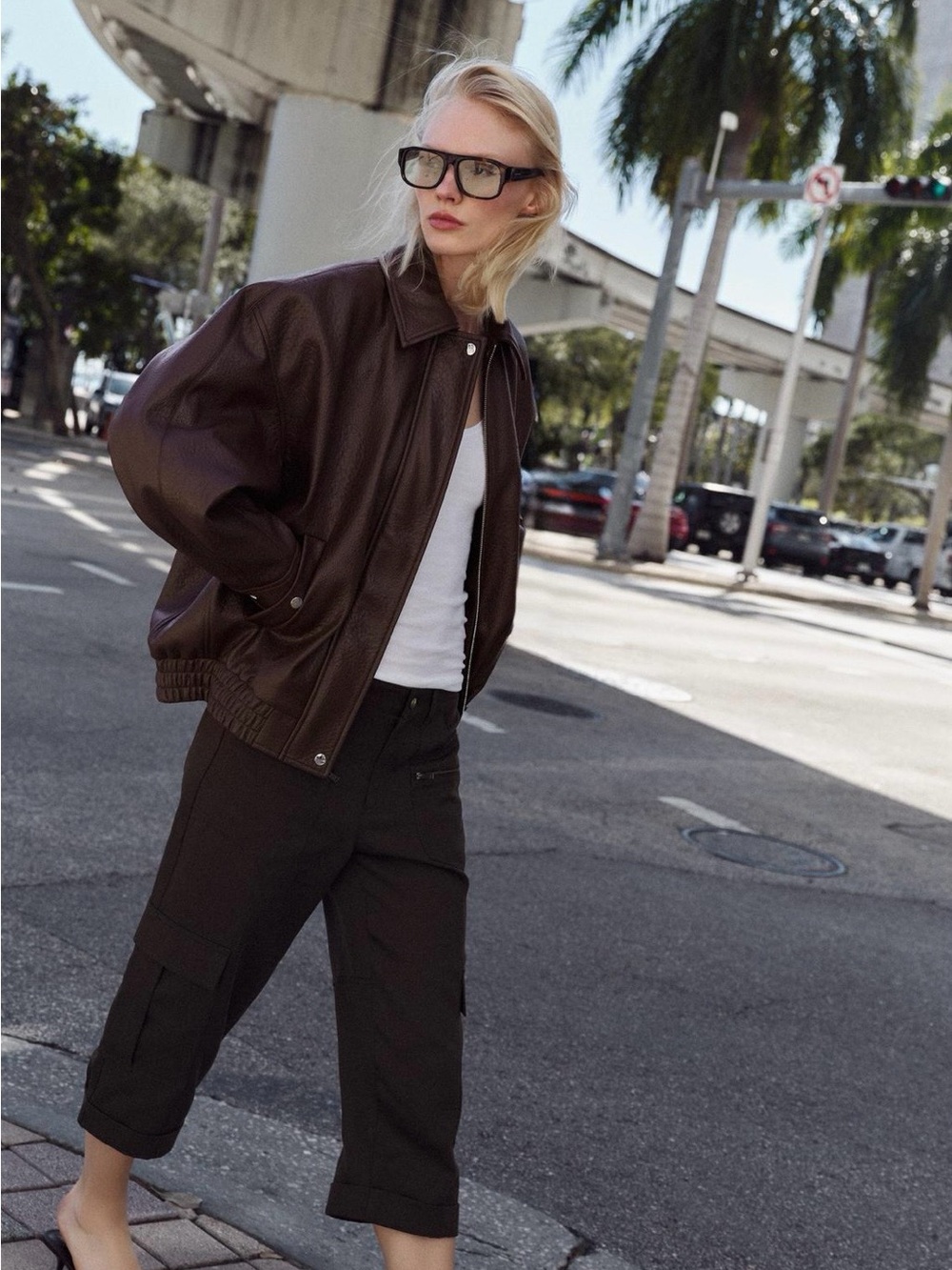 NWT- Zara faux leather bomber jacket